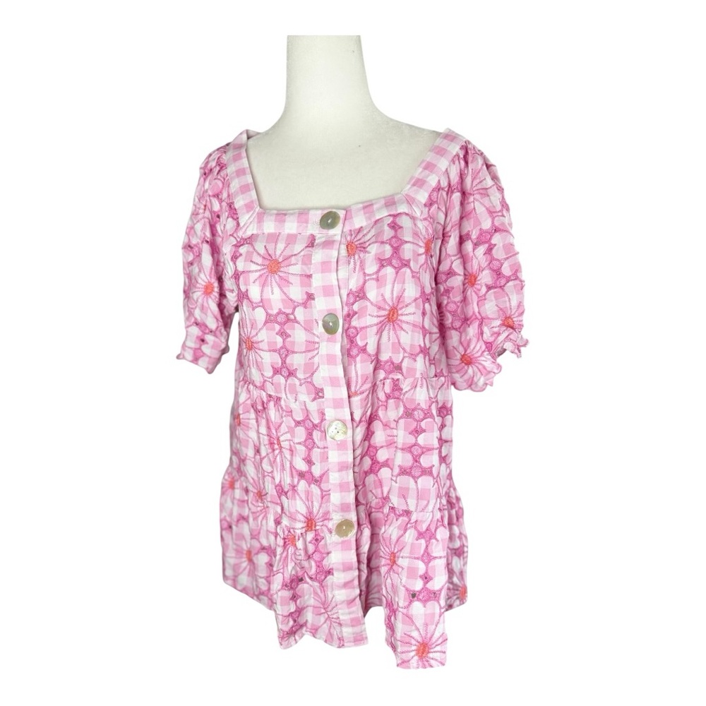 Grand & Greene Pink Floral Embroidered Blouse. NWOT.